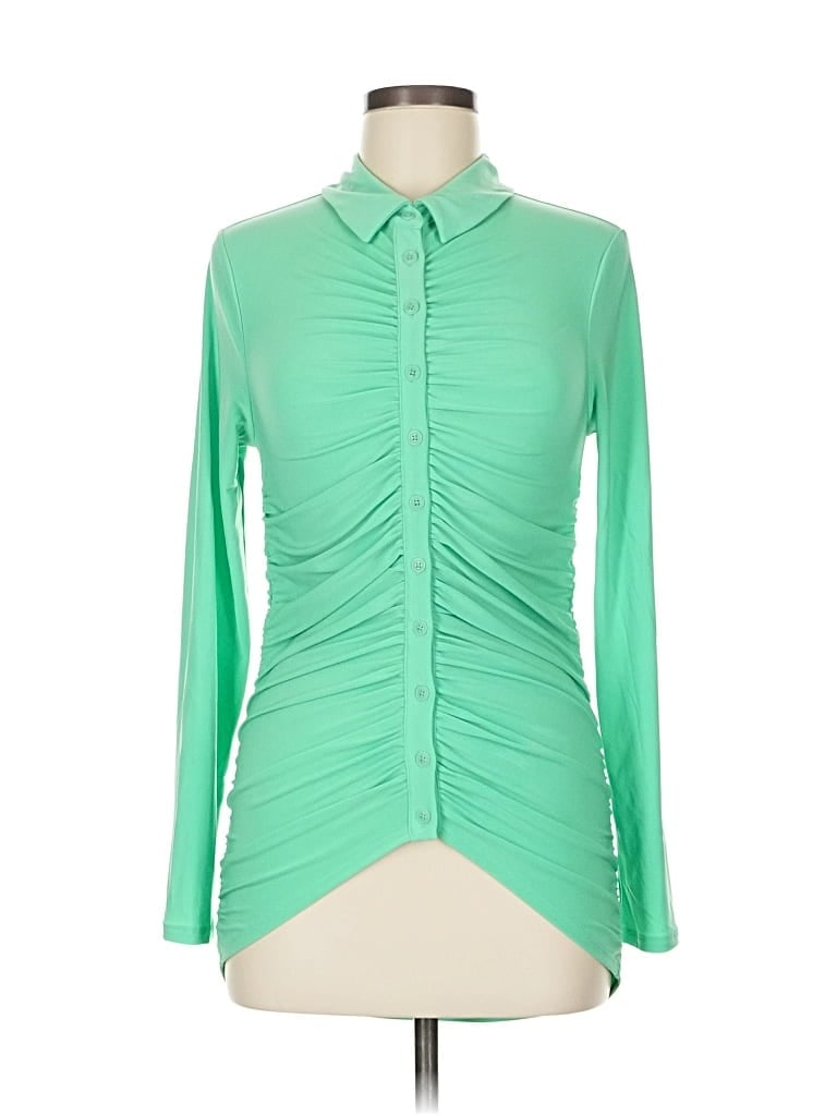 Pre-owned Express Long Sleeve Top Green Mock Neckline Tops