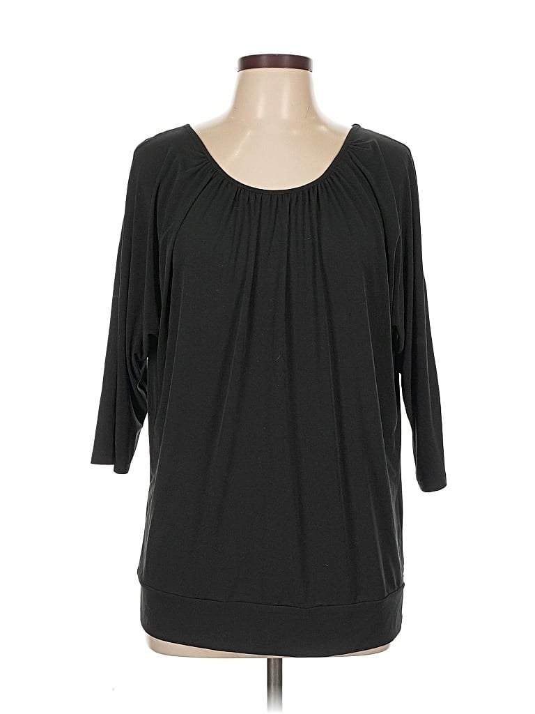 Pre-owned New York And Company 3/4 Sleeve Top Black Scoop Neck Tops