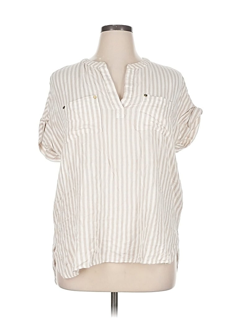 Pre-owned Jones New York Signature Short Sleeve Blouse In White