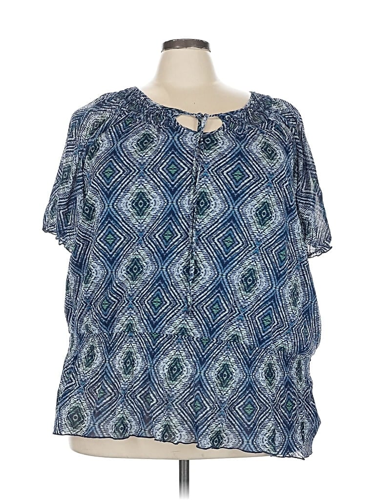 Pre-owned Croft & Barrow Short Sleeve Blouse In Blue