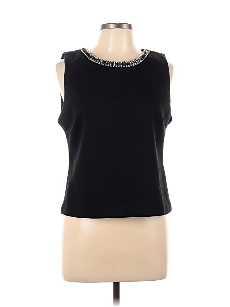 Pre-owned Cynthia Rowley Tjx Sleeveless Top Black Solid Pattern Boatneck Tops