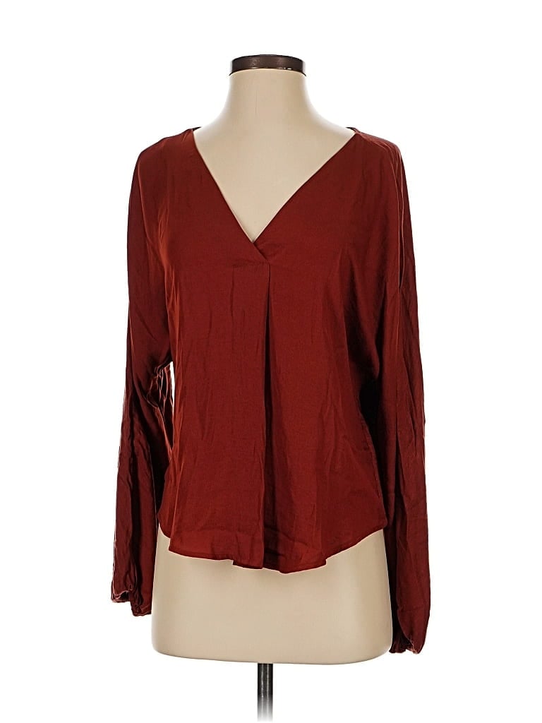 Pre-owned Left Coast By Dolan Long Sleeve Blouse In Burgundy