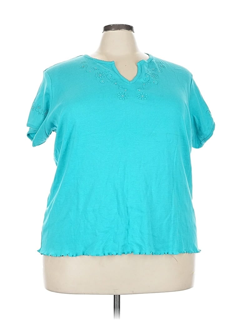 Pre-owned D&co. Short Sleeve Top Teal V Neck Tops In Blue
