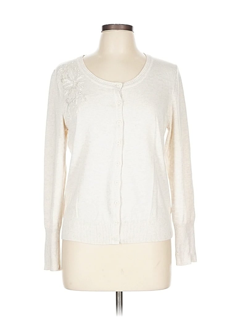 Pre-owned Sonoma Life + Style Cardigan Sweater In White