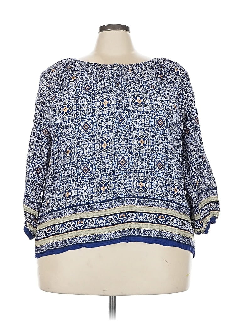 Pre-owned Cynthia Rowley Tjx 3/4 Sleeve Blouse In Blue