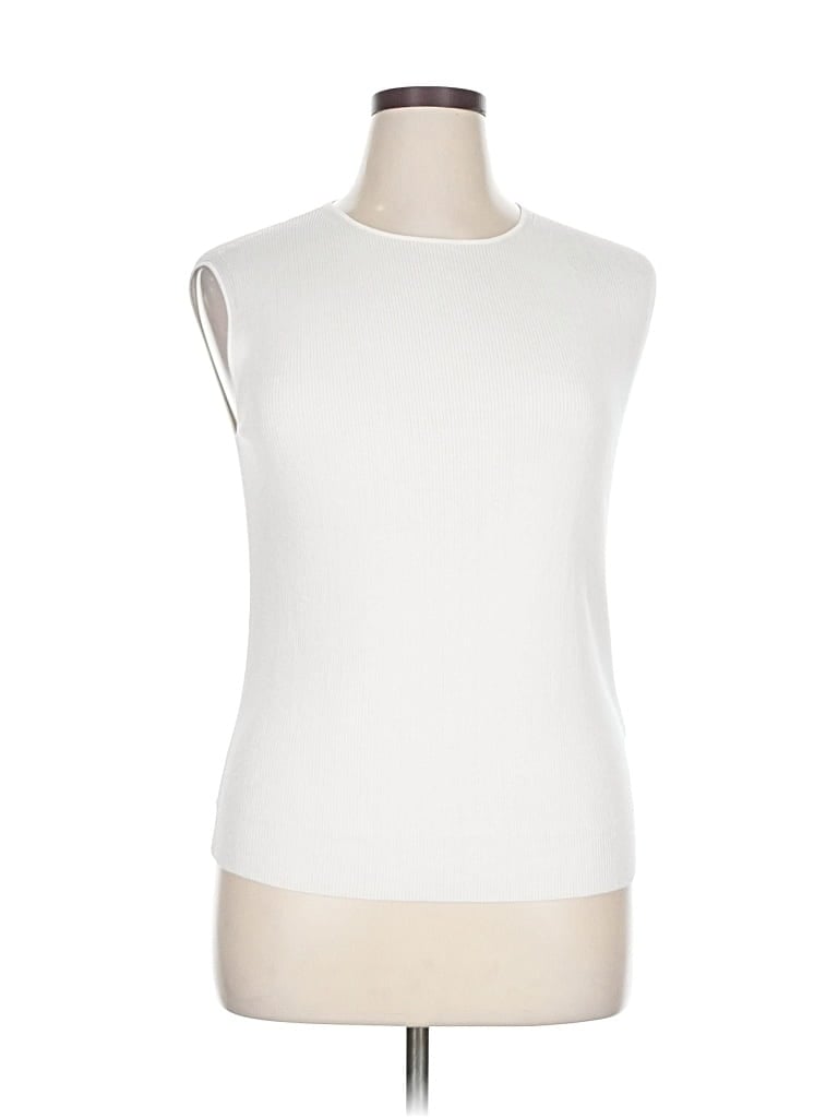 Pre-owned Lafayette 148 Sleeveless Top Ivory Boatneck Tops In White