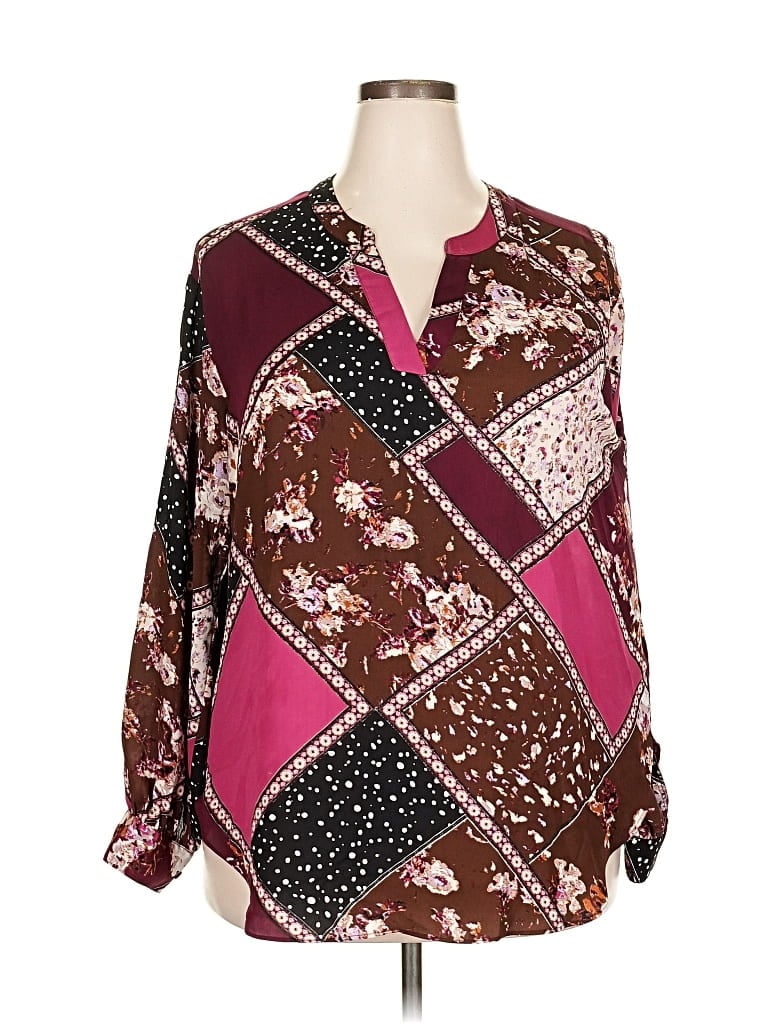 Pre-owned Maurices Long Sleeve Blouse In Burgundy