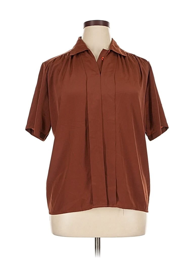 Pre-owned Impressions Short Sleeve Blouse In Brown