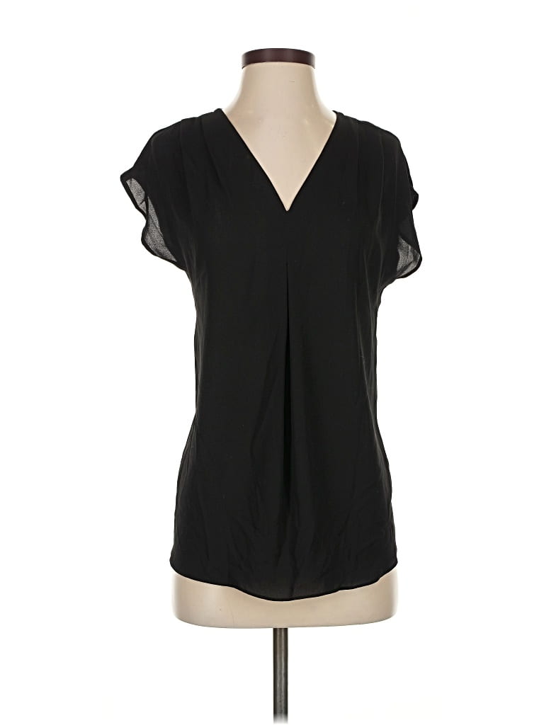 Pre-owned Inc International Concepts Short Sleeve Blouse In Black