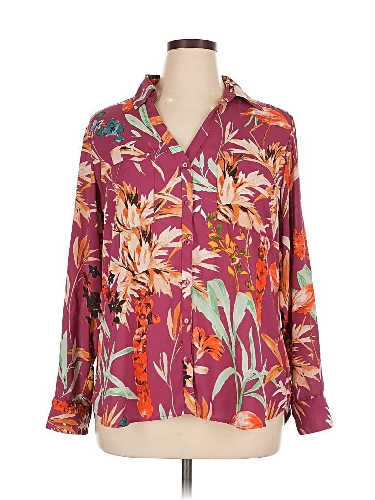 Pre-owned Express Outlet Long Sleeve Blouse In Burgundy