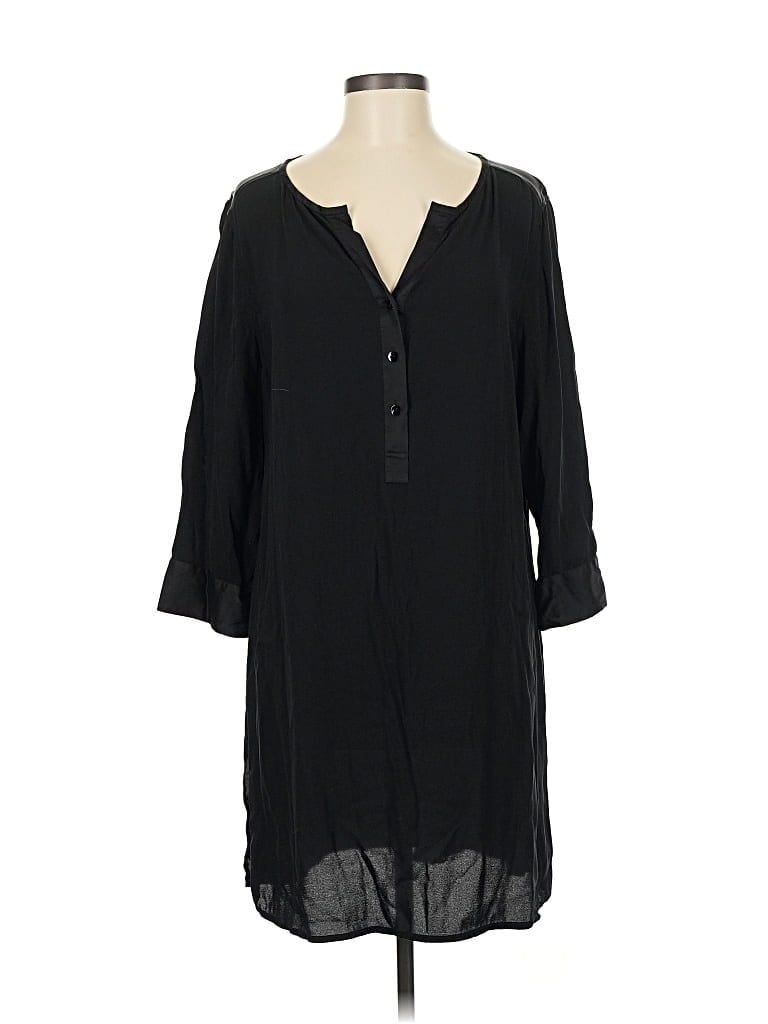 Pre-owned Eileen Fisher 3/4 Sleeve Silk Top Black Open Neckline Tops