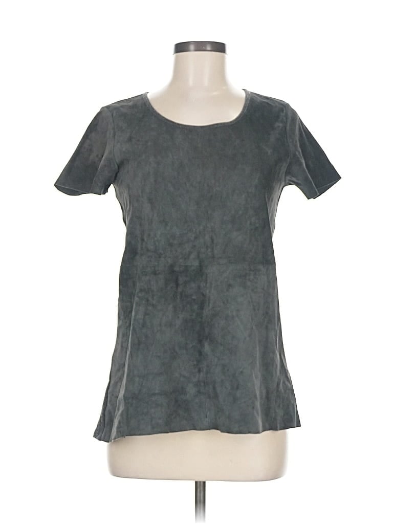 Pre-owned Ecru Short Sleeve Top Gray Scoop Neck Tops