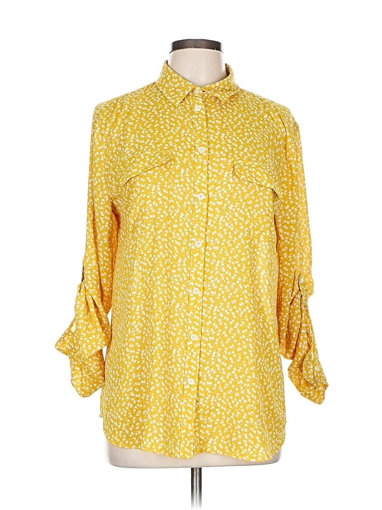 Pre-owned Ann Taylor Loft 3/4 Sleeve Blouse In Yellow