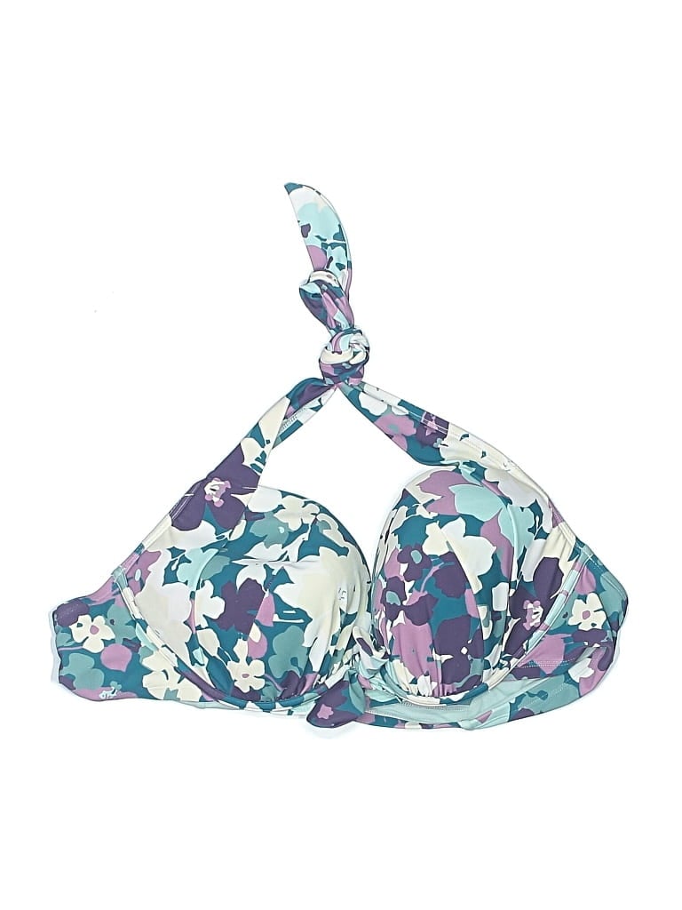 Pre-owned Adore Me Swimsuit Top Blue Floral Pattern Swimwear