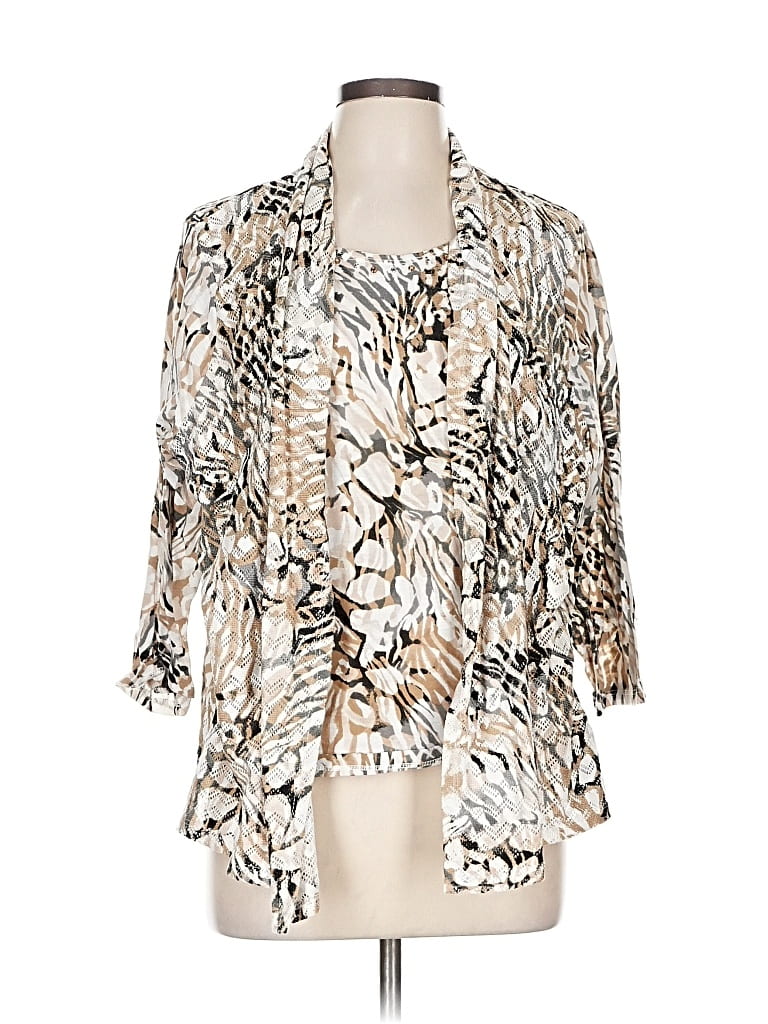 Pre-owned Alfred Dunner Cardigan Sweater In White