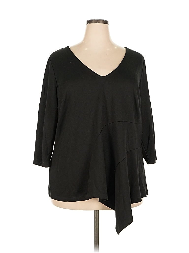 Click to view more detailed imagery on our partner's website Pre-owned Eloquii 3/4 Sleeve Top Black V Neck Tops