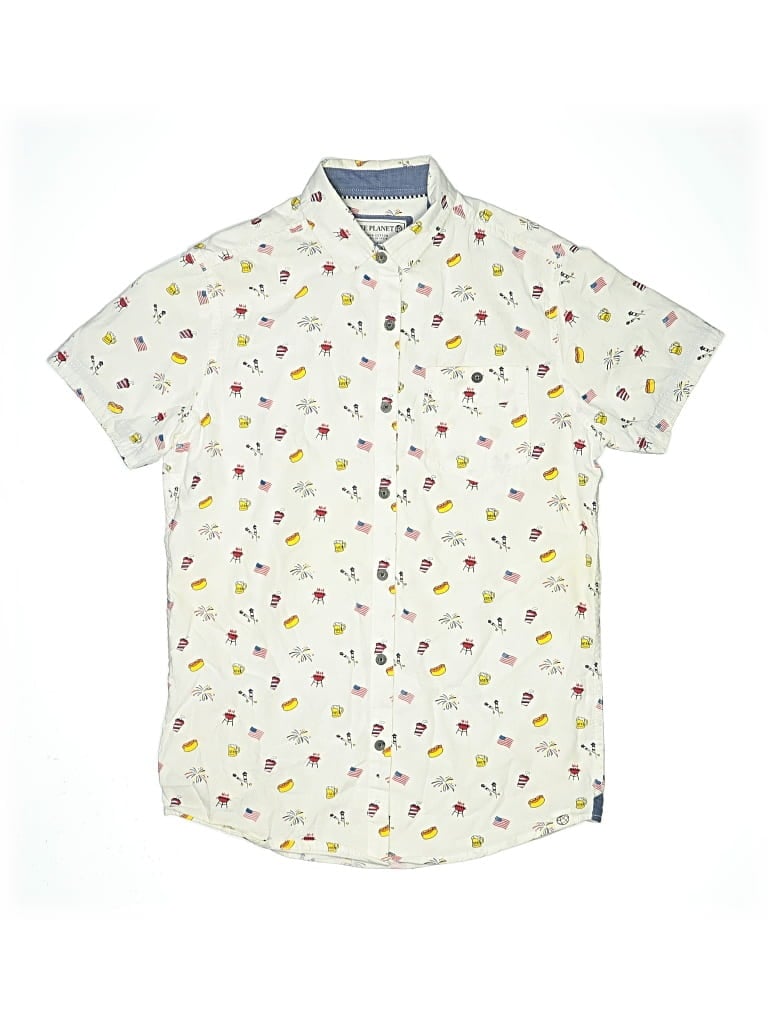 Pre-owned Free Planet Kids' Short Sleeve Button Down Shirt In White