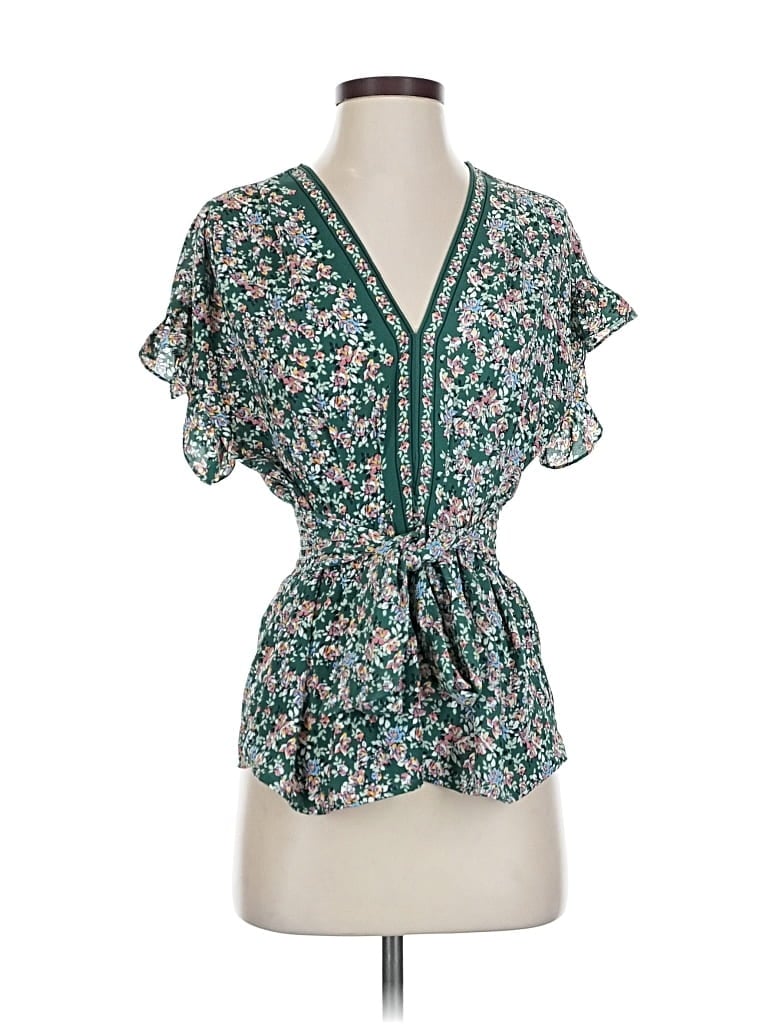 Pre-owned Max Studio Short Sleeve Blouse In Green