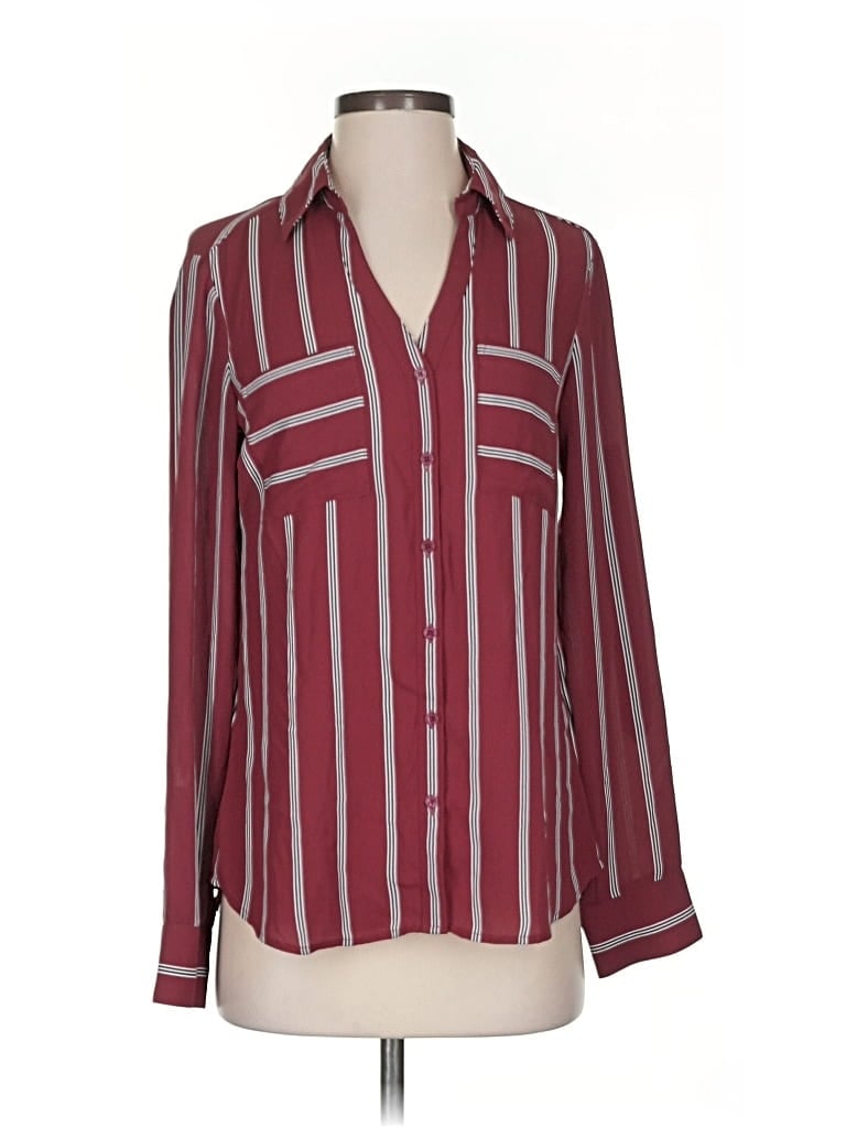 Pre-owned Express Long Sleeve Blouse In Burgundy
