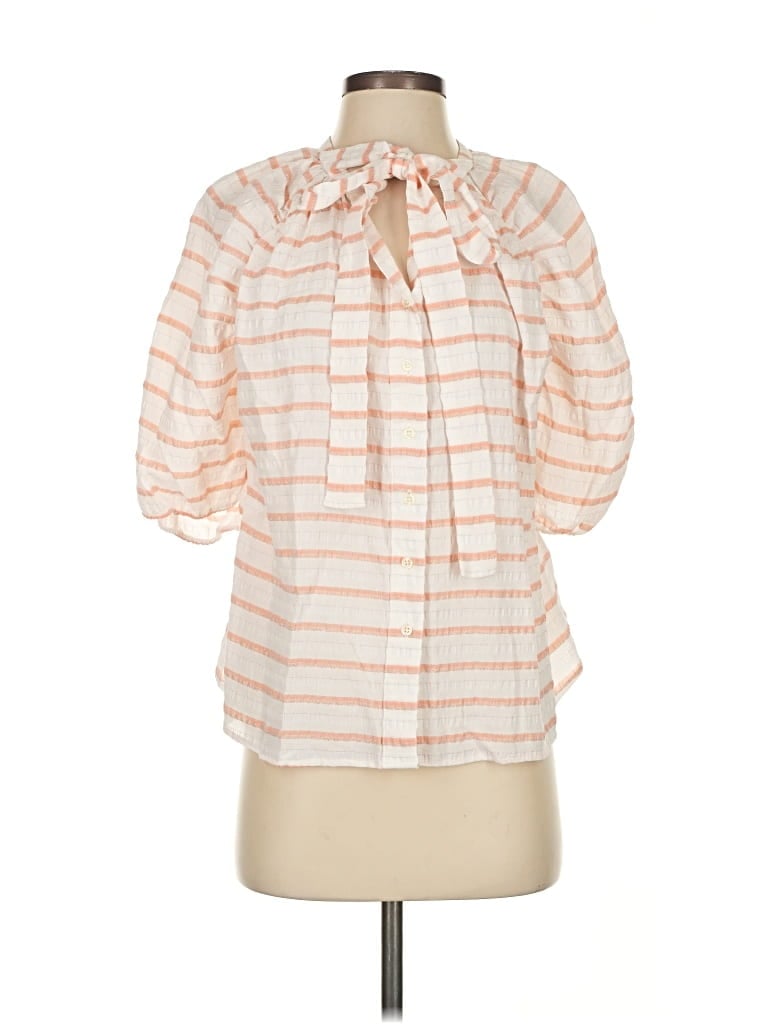 Pre-owned The Shirt By Rochelle Behrens 3/4 Sleeve Blouse In White