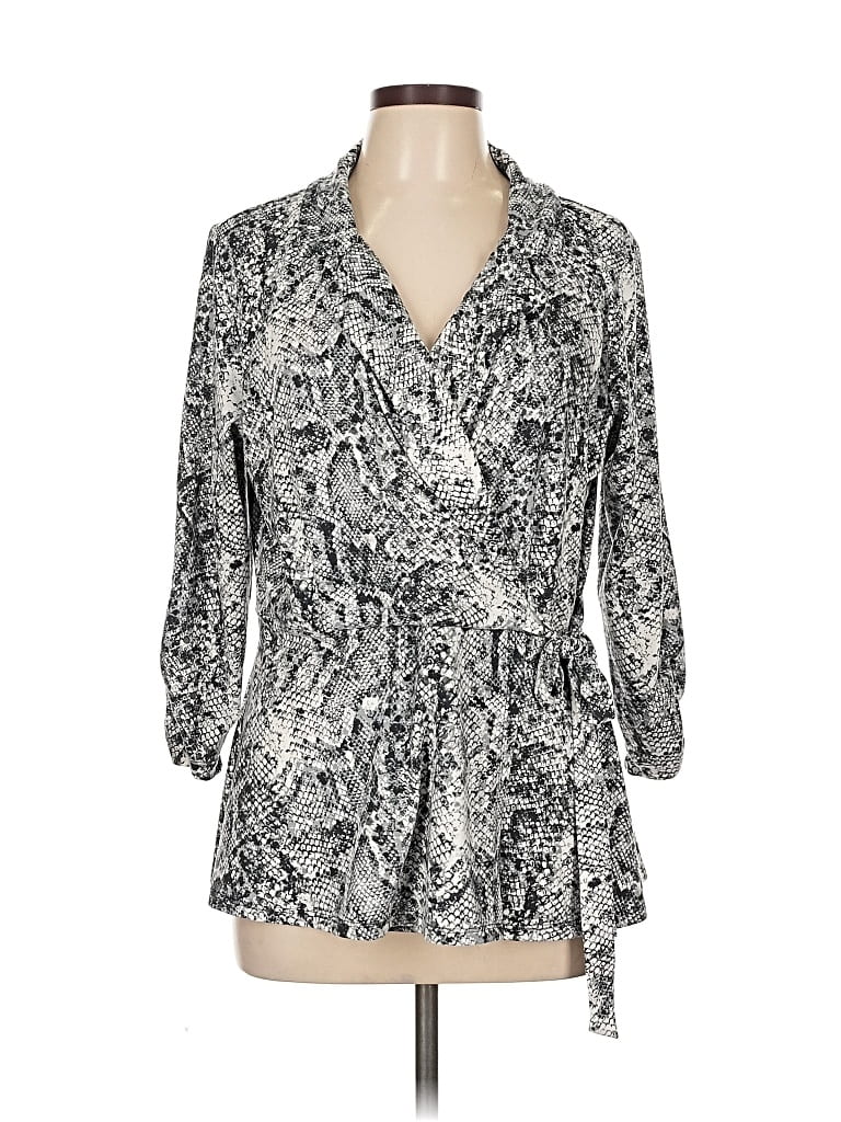 Pre-owned Perseption Concept 3/4 Sleeve Blouse In Silver