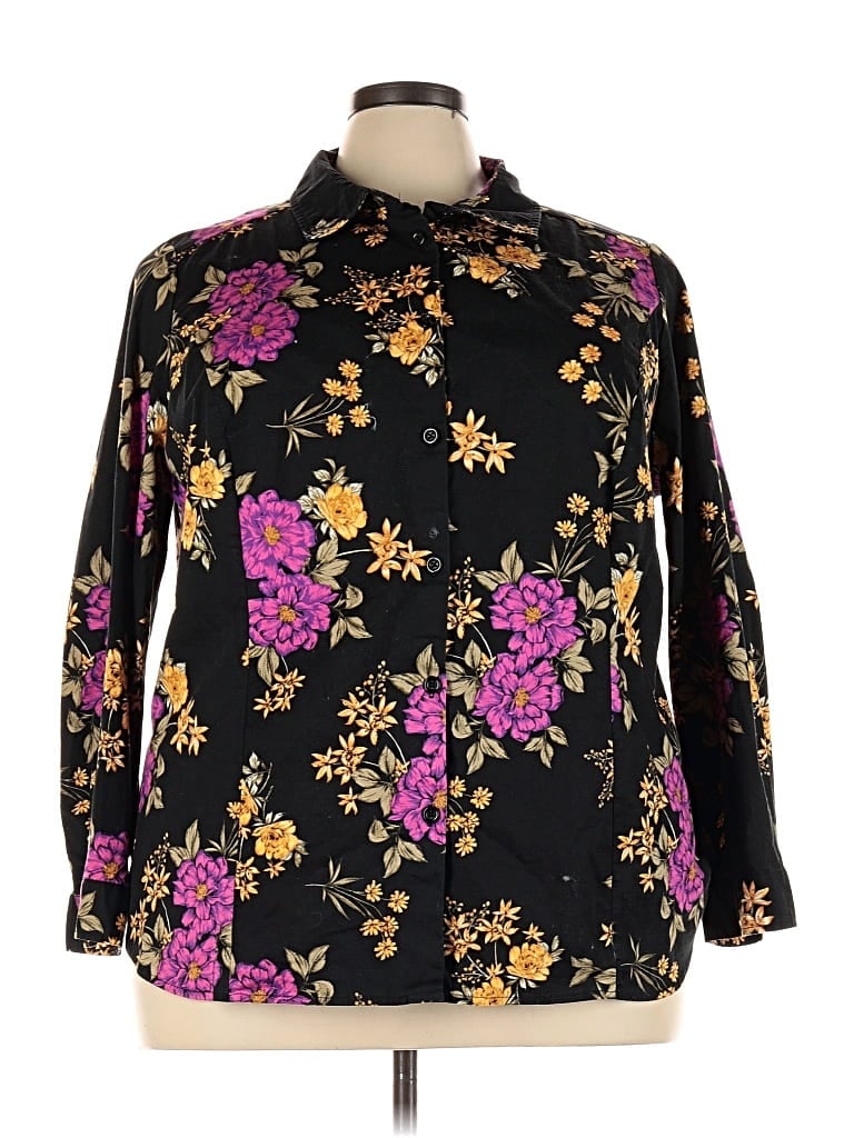 Pre-owned Jessica London Long Sleeve Blouse In Black