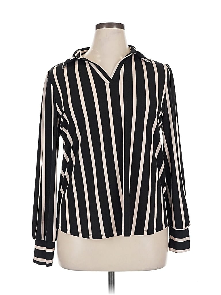Pre-owned Adrianna Papell Long Sleeve Blouse In Black