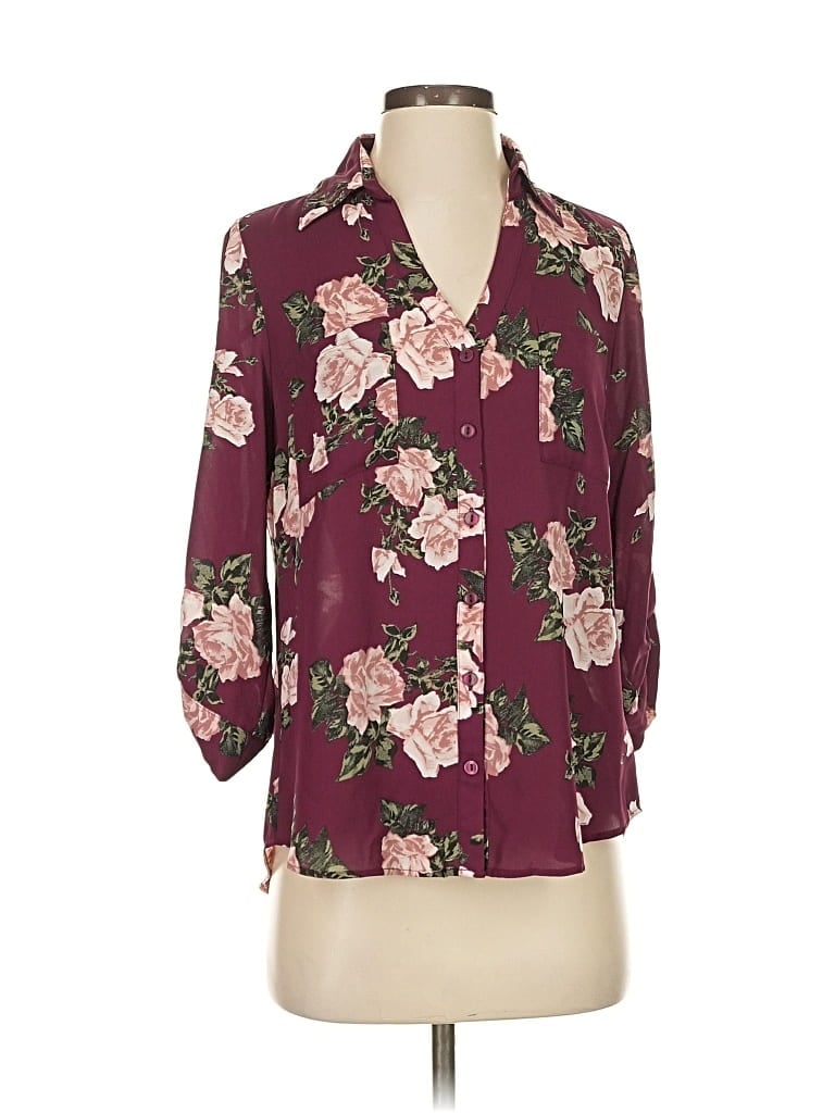 Pre-owned Fortune + Ivy 3/4 Sleeve Blouse In Burgundy