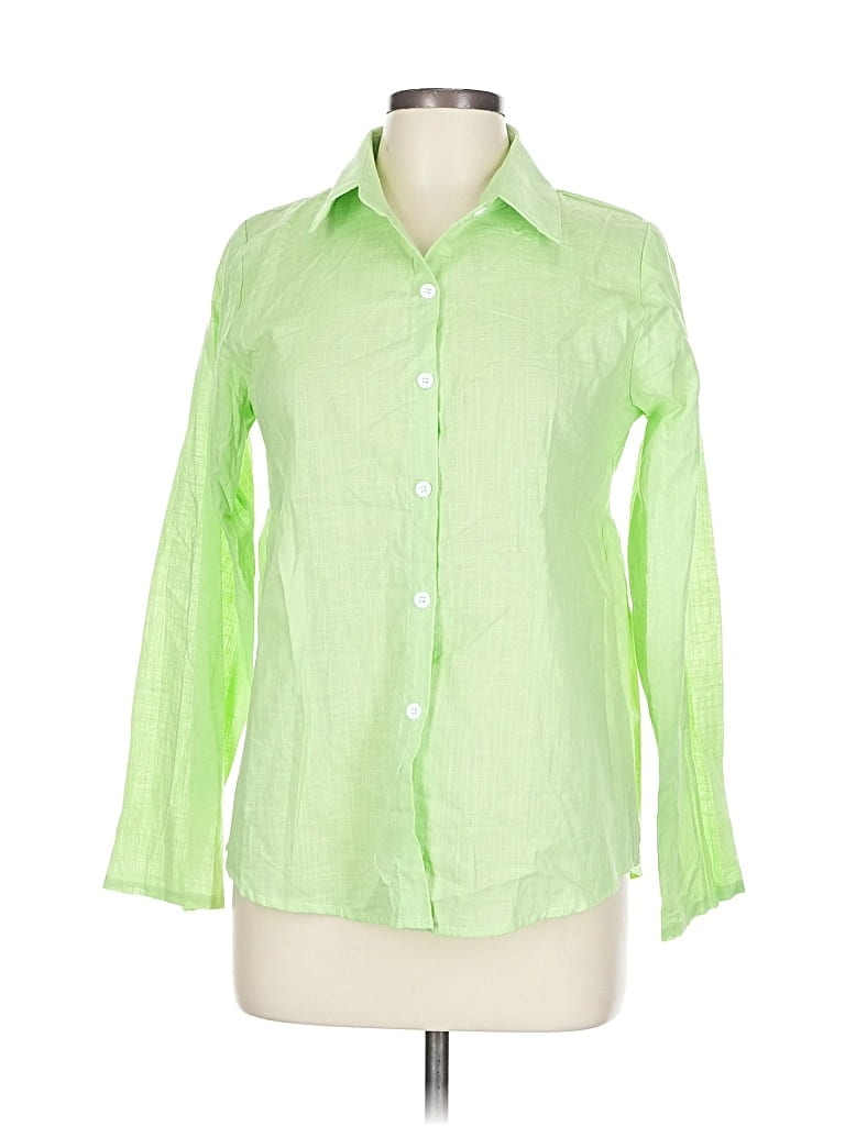 UNBRANDED Pre-owned 3/4 Sleeve Button Down Shirt In Green
