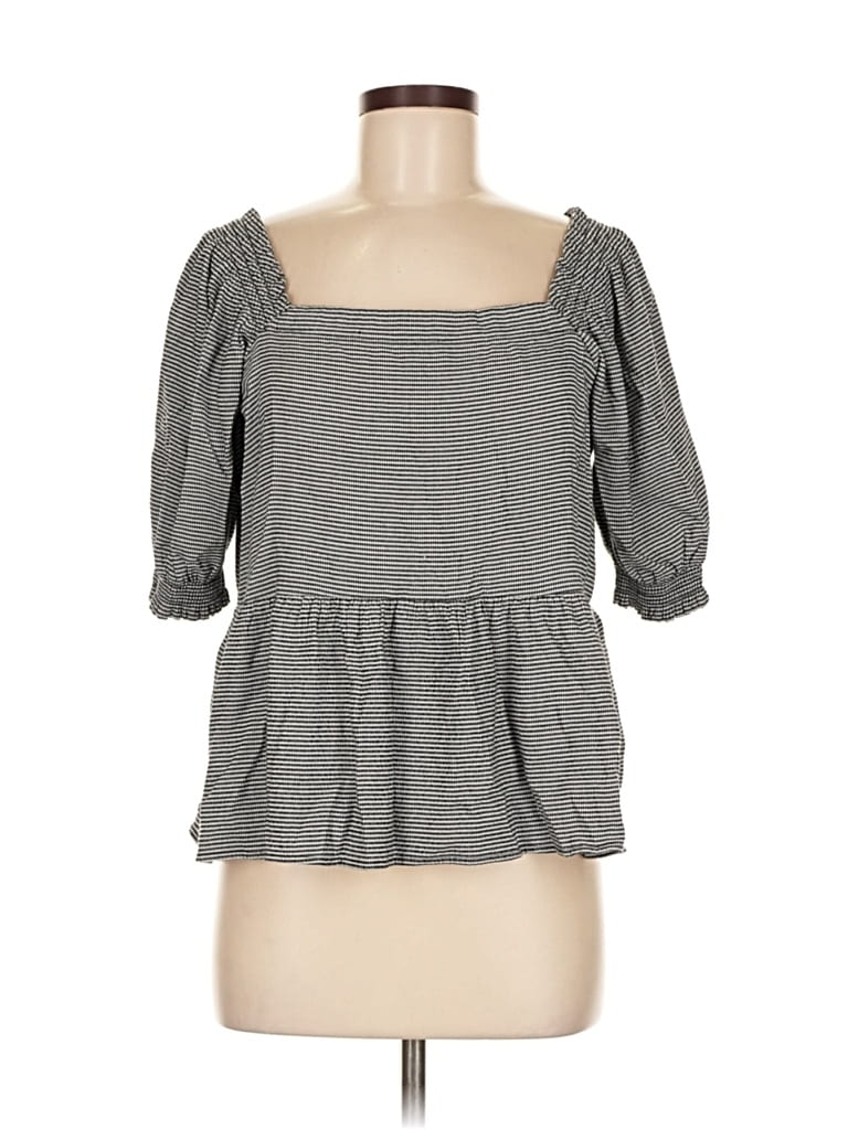 Pre-owned Ann Taylor Loft 3/4 Sleeve Top Gray Square Neckline Tops