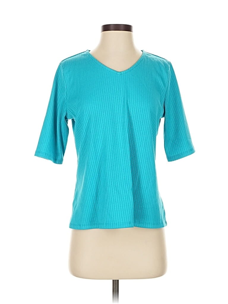Pre-owned Chadwicks Short Sleeve Top Teal V-neck Tops In Blue