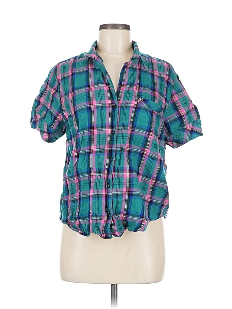 Pre-owned Victoria's Secret Short Sleeve Button Down Shirt In Blue