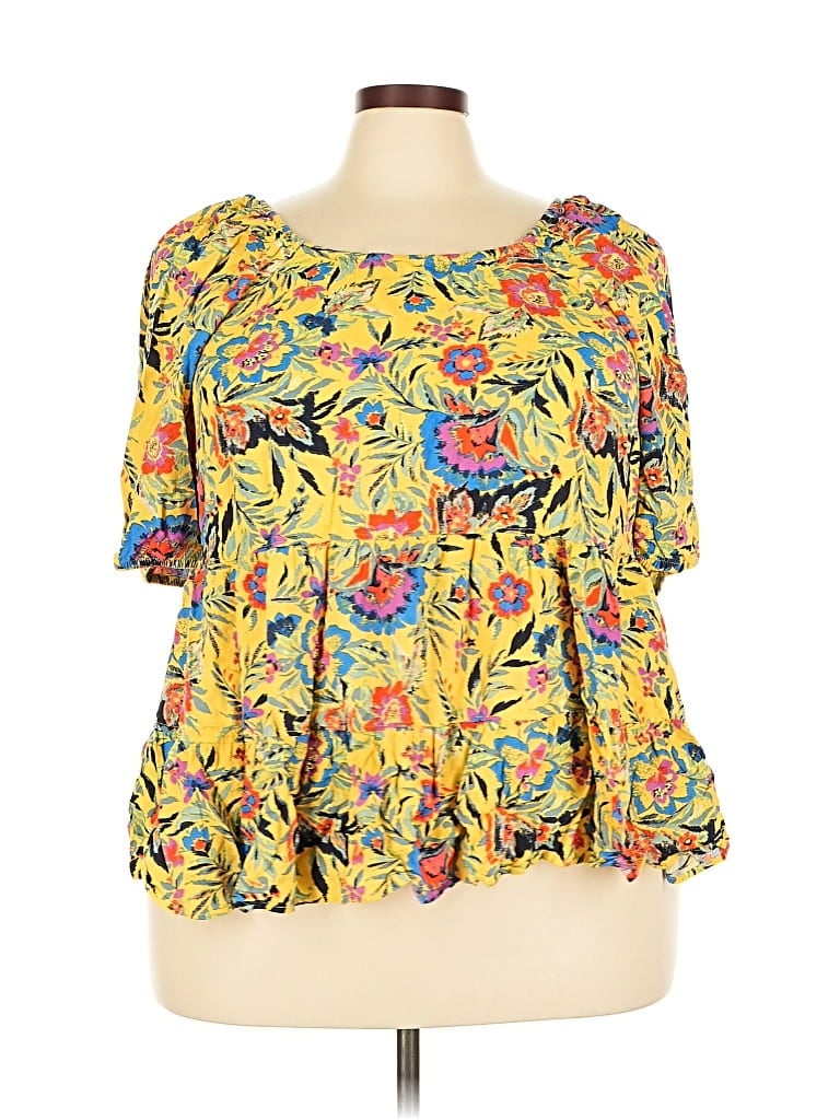 Pre-owned Terra & Sky Short Sleeve Blouse In Yellow