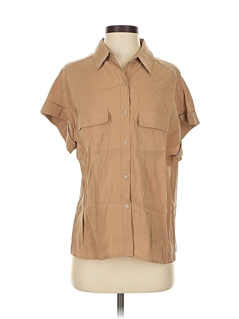 Pre-owned Max Studio Short Sleeve Blouse In Brown