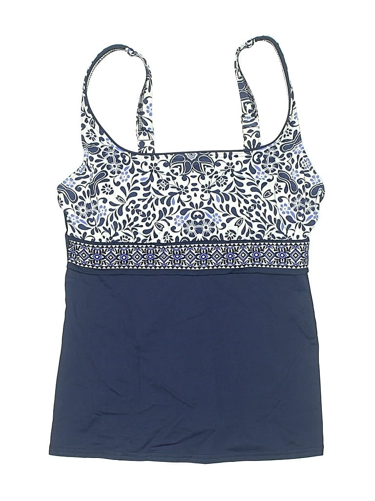 Click to view more detailed imagery on our partner's website Pre-owned Lands' End Swimsuit Top Blue Print Pattern Swimwear