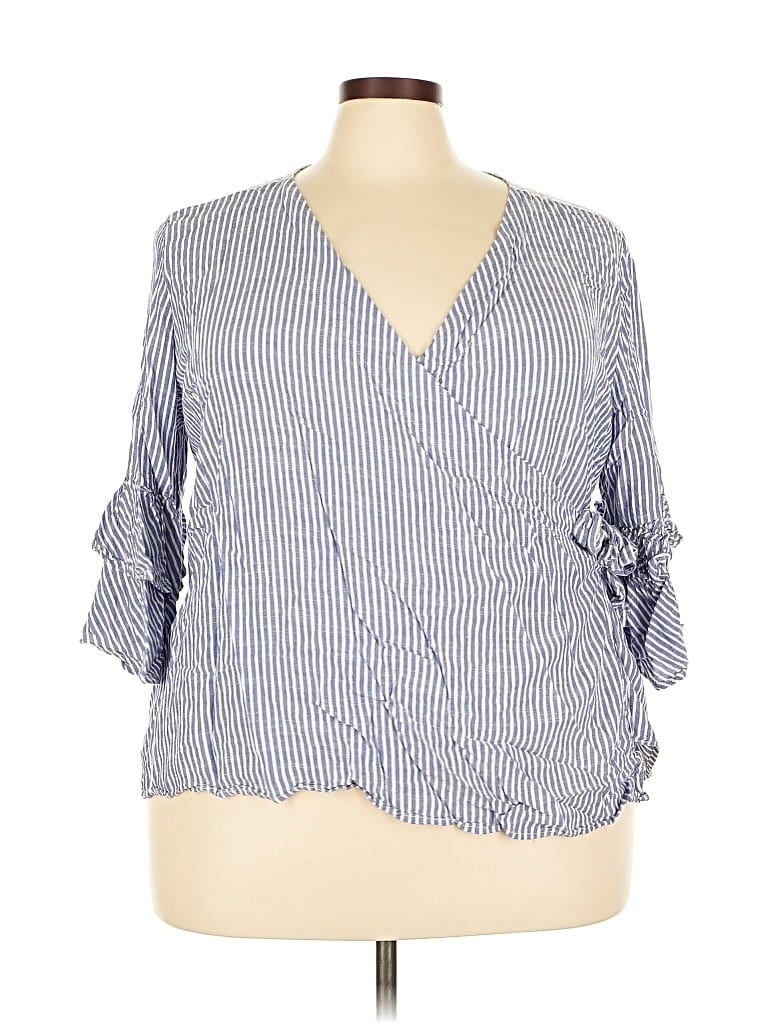 Pre-owned Suzanne Betro 3/4 Sleeve Blouse In Blue