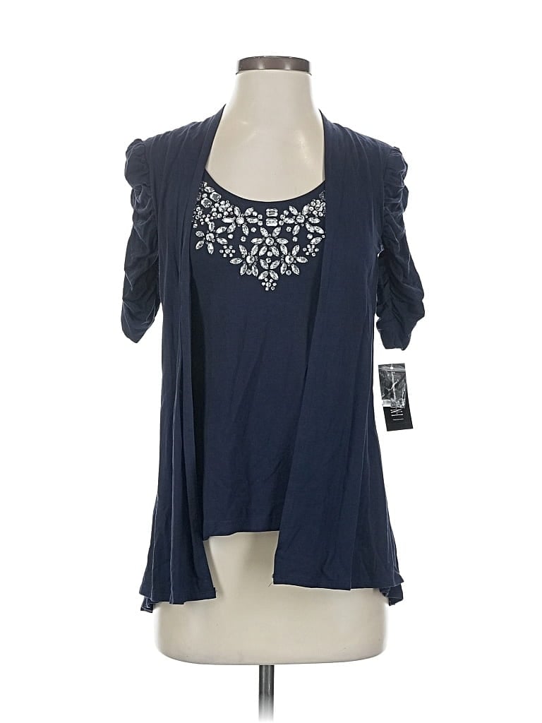 Pre-owned Inc International Concepts Short Sleeve Blouse In Blue