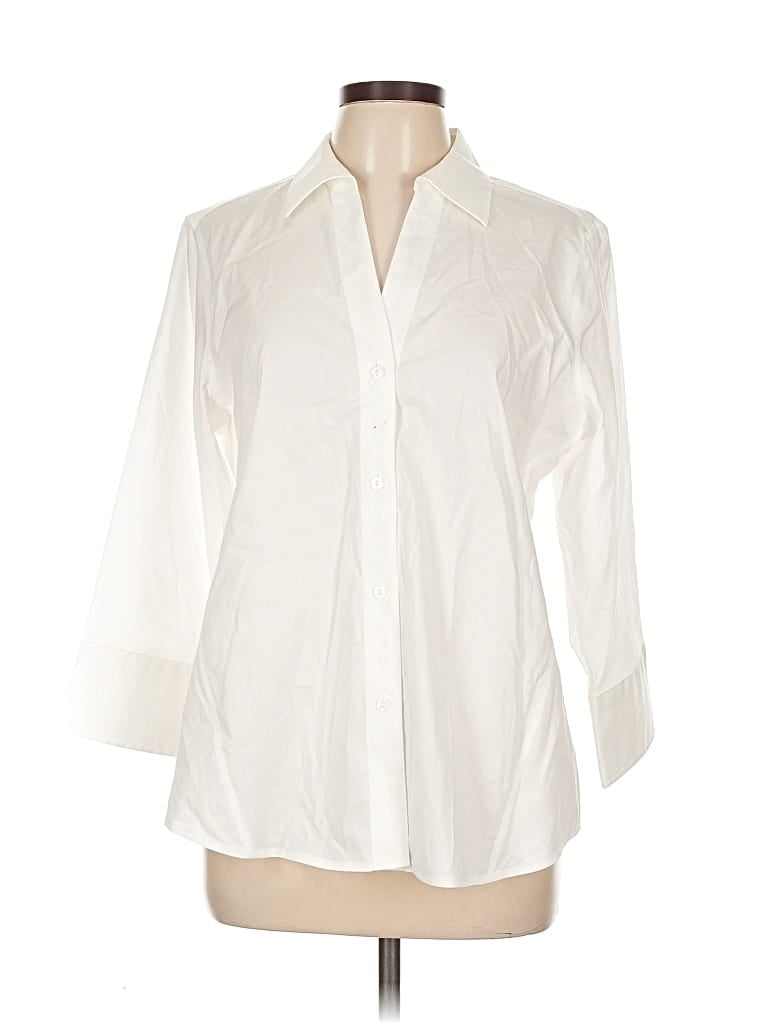 Pre-owned Foxcroft 3/4 Sleeve Button Down Shirt In White