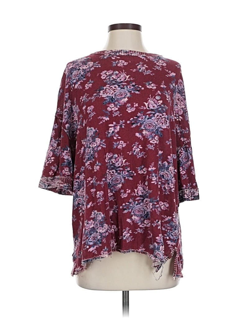Pre-owned We The Free 3/4 Sleeve Blouse In Burgundy