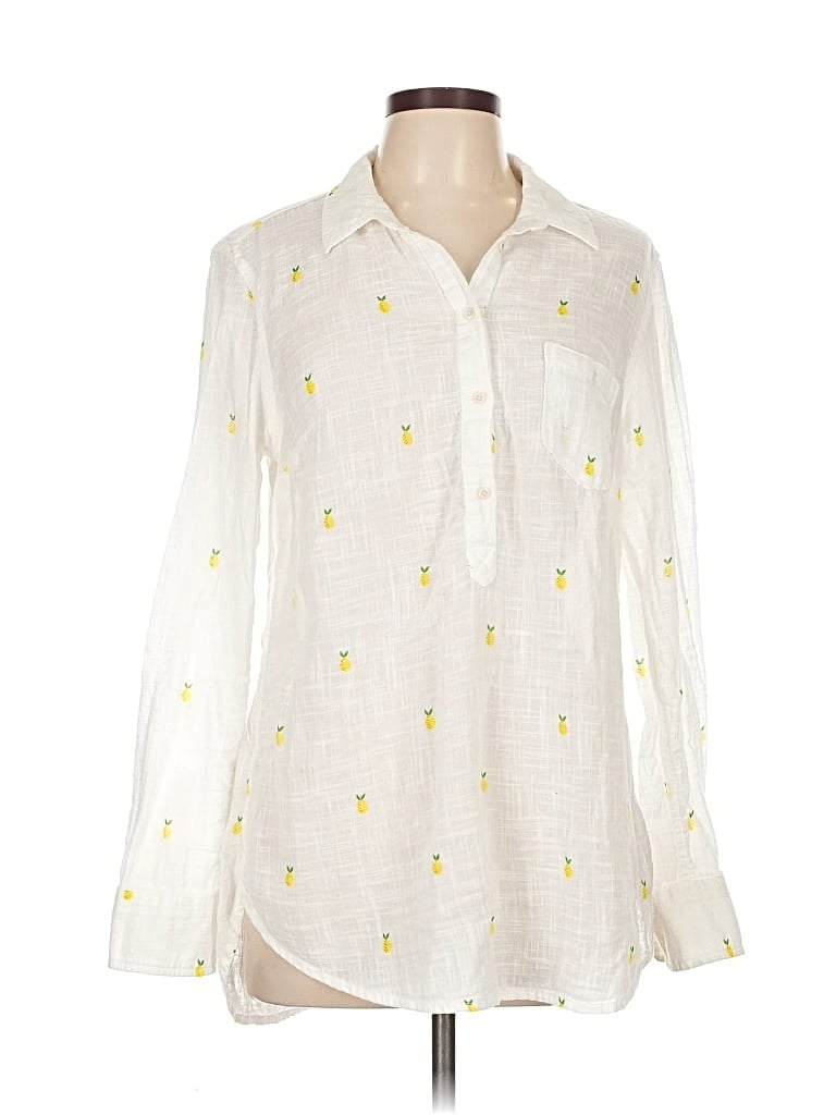 Pre-owned Merona Long Sleeve Button Down Shirt In White