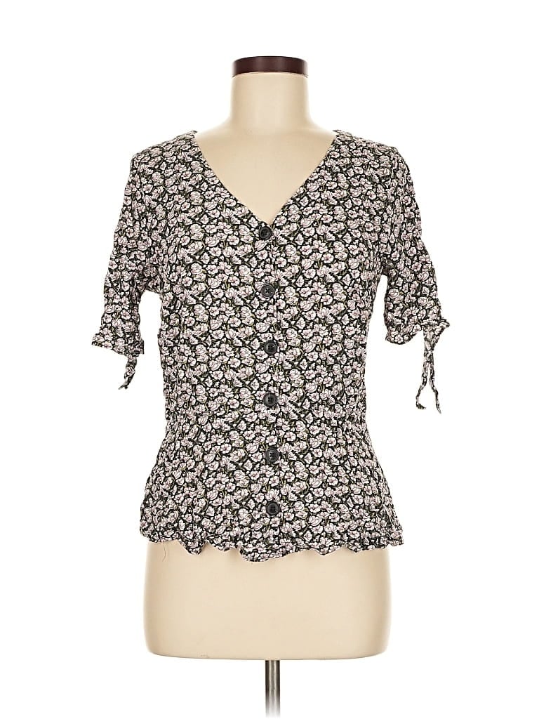 Pre-owned Ann Taylor Loft Short Sleeve Blouse In Black
