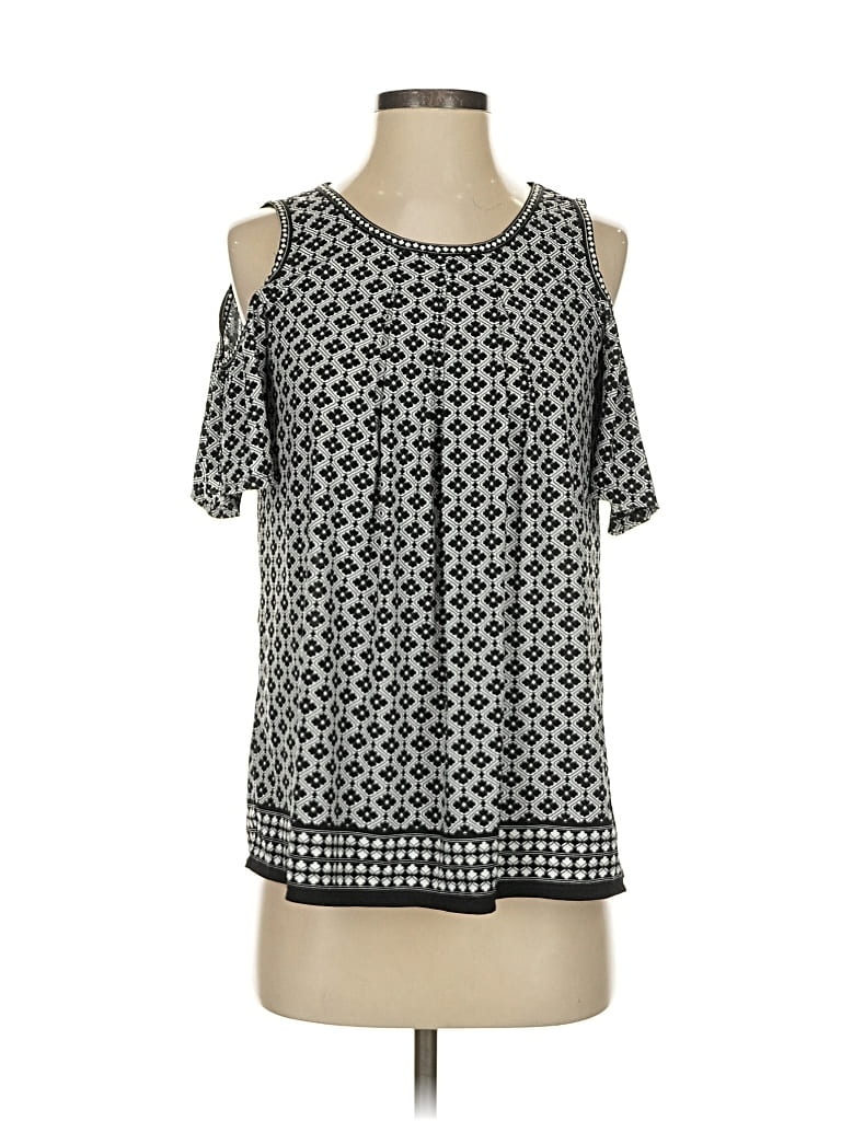 Pre-owned Max Studio Short Sleeve Blouse In Black