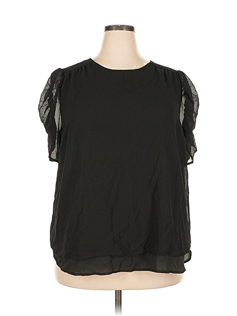 Pre-owned Pleione Short Sleeve Blouse In Black