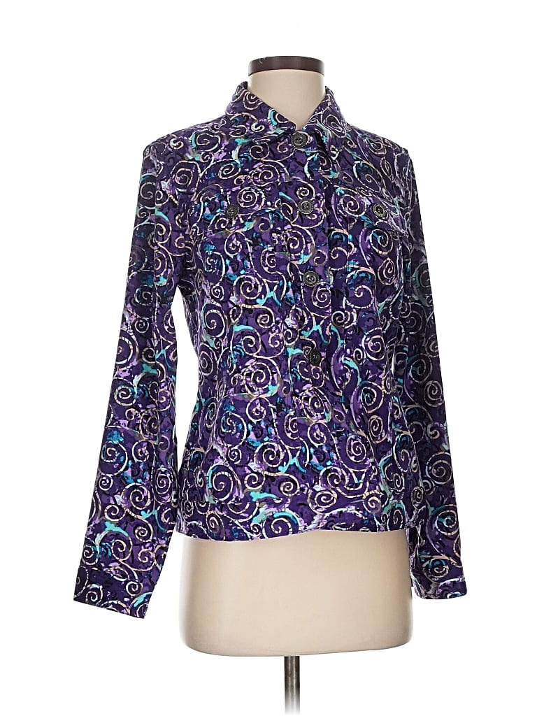 Pre-owned Christopher & Banks Long Sleeve Blouse In Purple