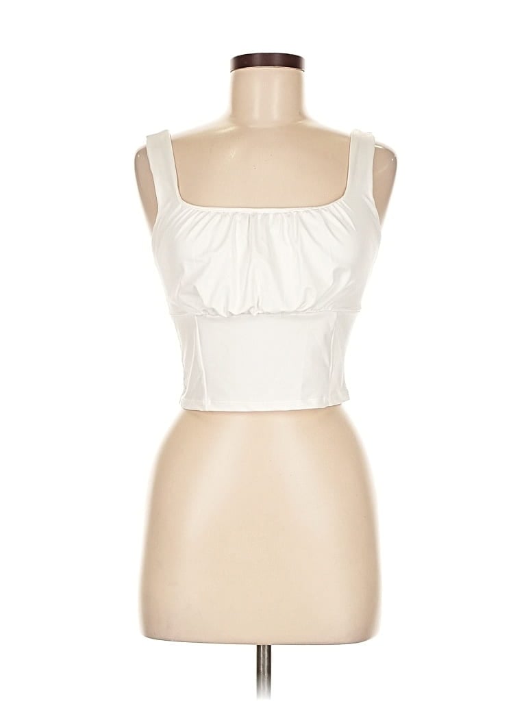 Pre-owned Live In The Moment Sleeveless Blouse In White
