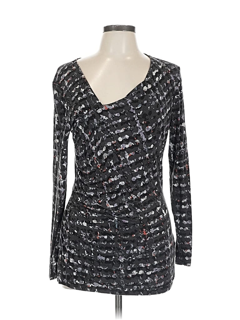 Pre-owned Daisy Fuentes Long Sleeve Top Silver Sweetheart Neckline Tops