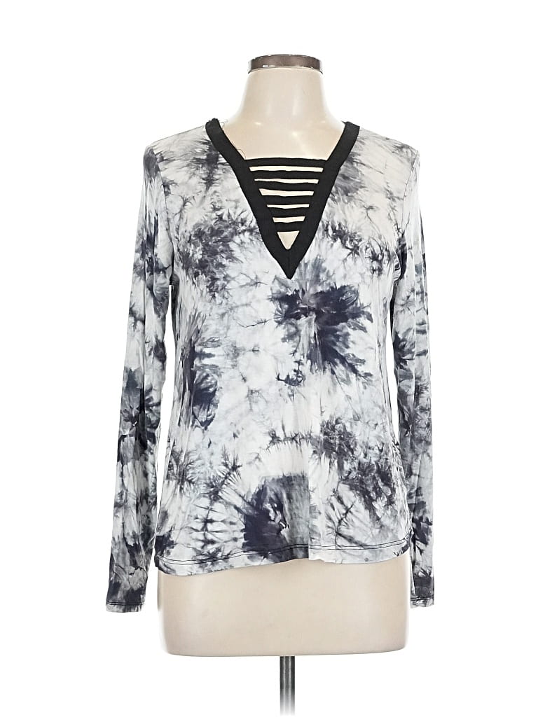 Pre-owned Wishful Park Long Sleeve Top Gray Plunge Neckline Tops