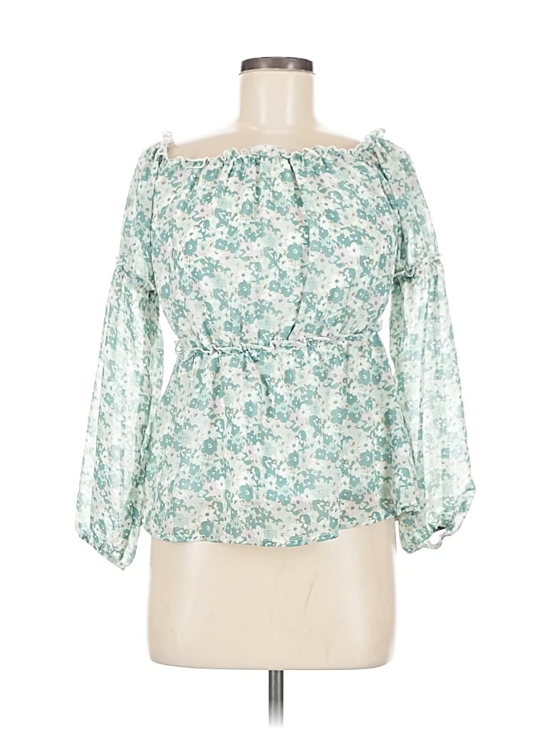 Pre-owned Pink Lily Long Sleeve Blouse In Green