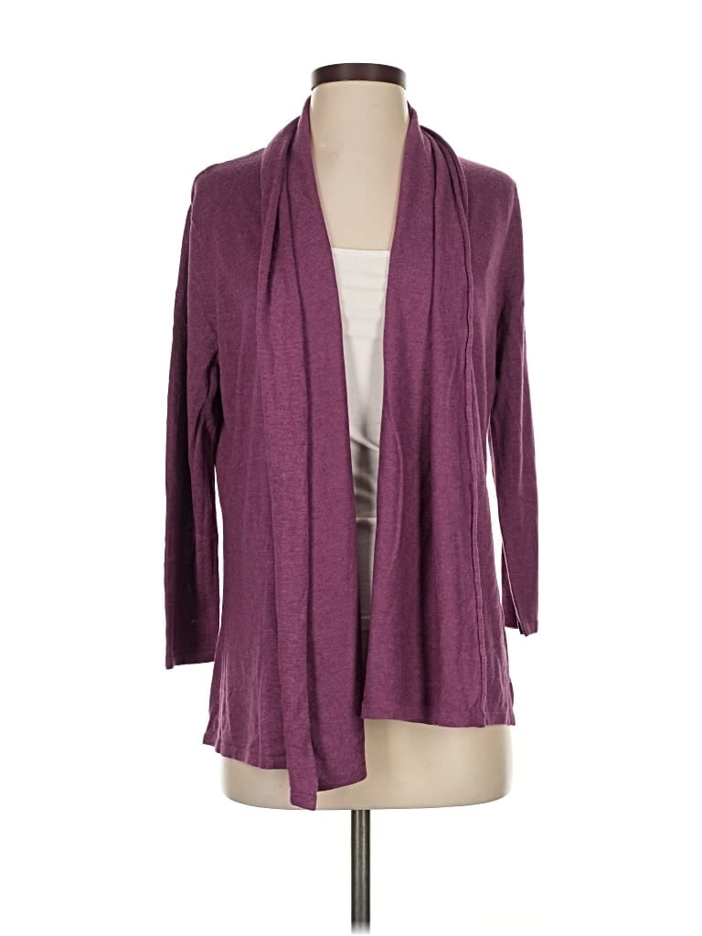 Pre-owned August Silk Cardigan Sweater In Purple