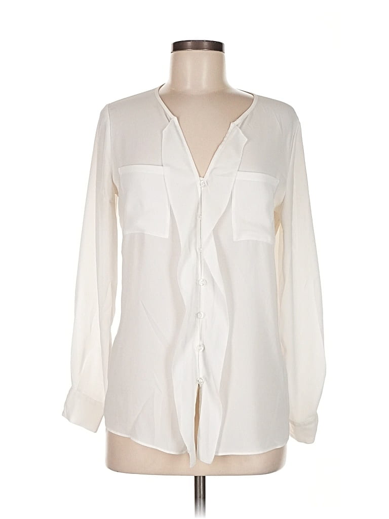 Pre-owned Inc International Concepts Long Sleeve Blouse In White